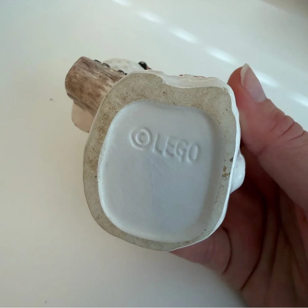 Vintage Lego Korea Ceramic White Wide Eyed Hoot Owl Toothpick Holder